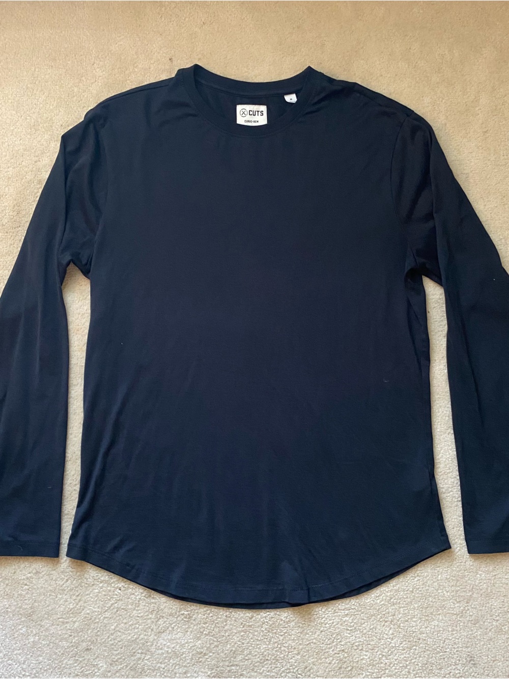 Cuts Shirt Mens Medium Black Long Sleeve Pima Cotton Curve Hem Casual Crew Neck